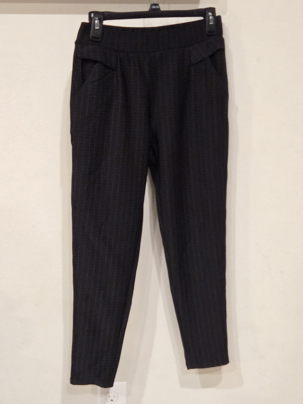 Cropped Black Pinstripe Ponte Ankle Pants